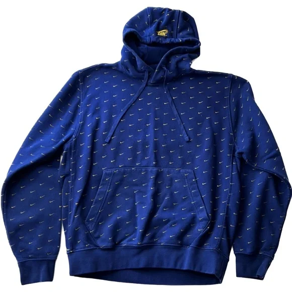 Nike All Over Swoosh Printed Pullover Hoodie Blue Size Medium - Picture 2 of 12